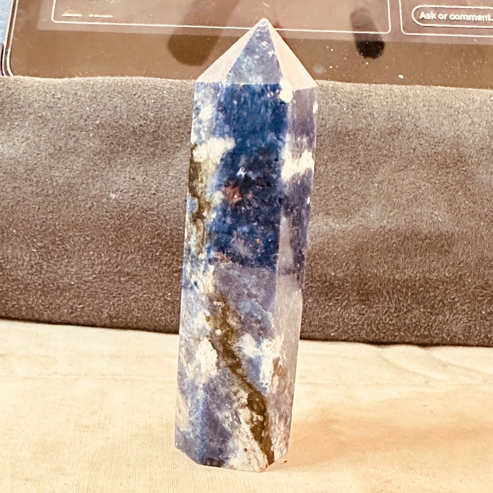 Sodalite Tower Polished Crystal Point Blue & White 77.8mm Genuine Stone 51g
